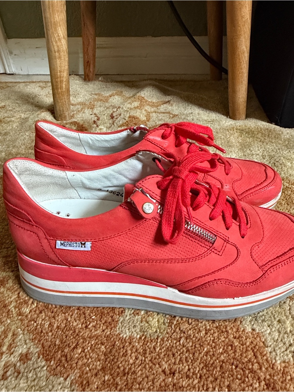 Mephisto OLIMPIA- Cranberry Red Suede Platform Sneaker with Side Zipper